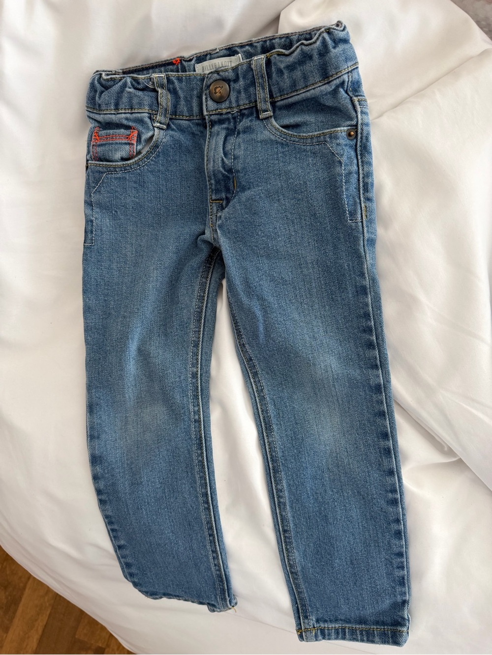 Kids Medium Blue Denim Jeans with Orange Stitch Accent